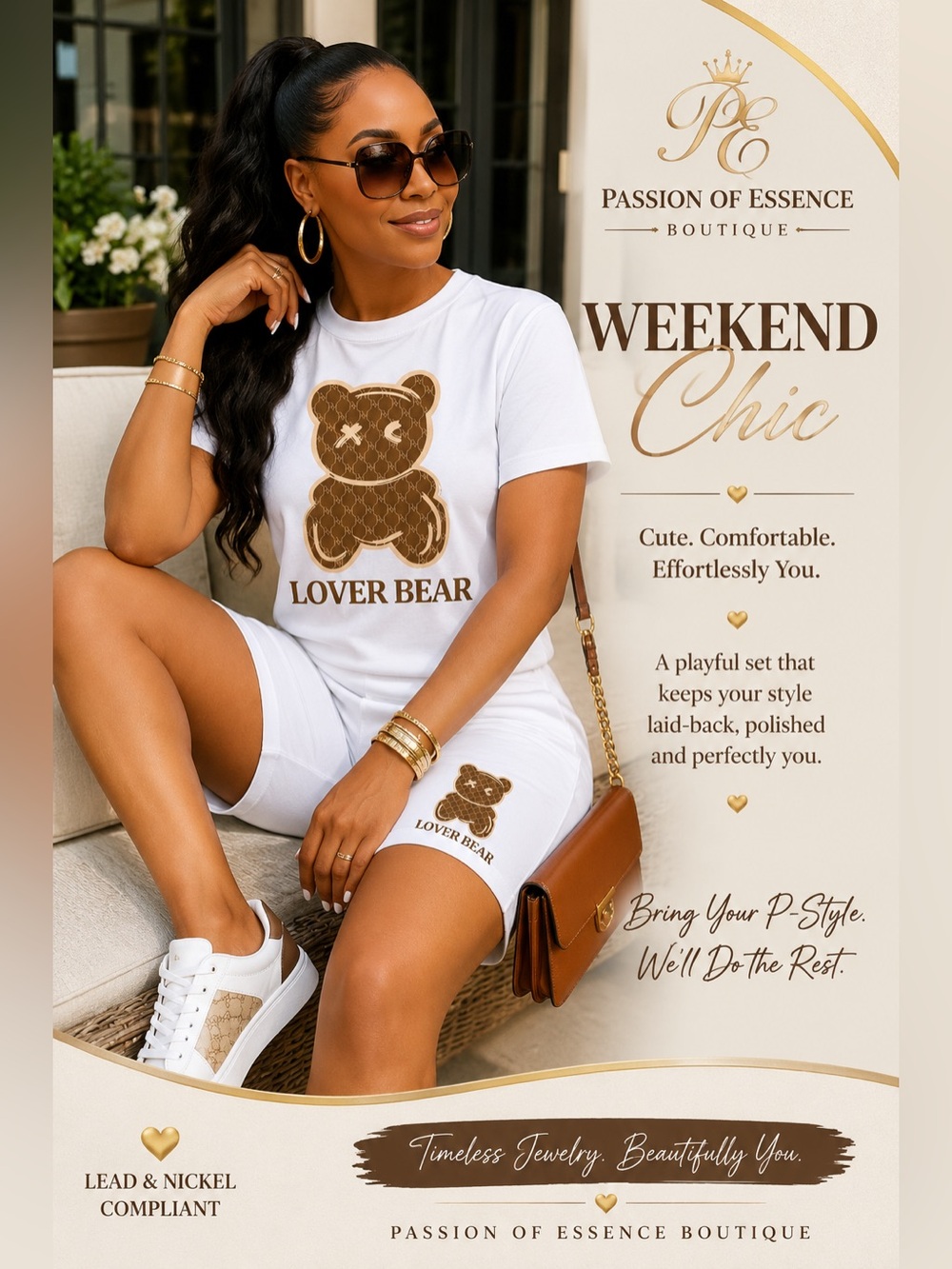 Lover Bear White Two-Piece Short Set